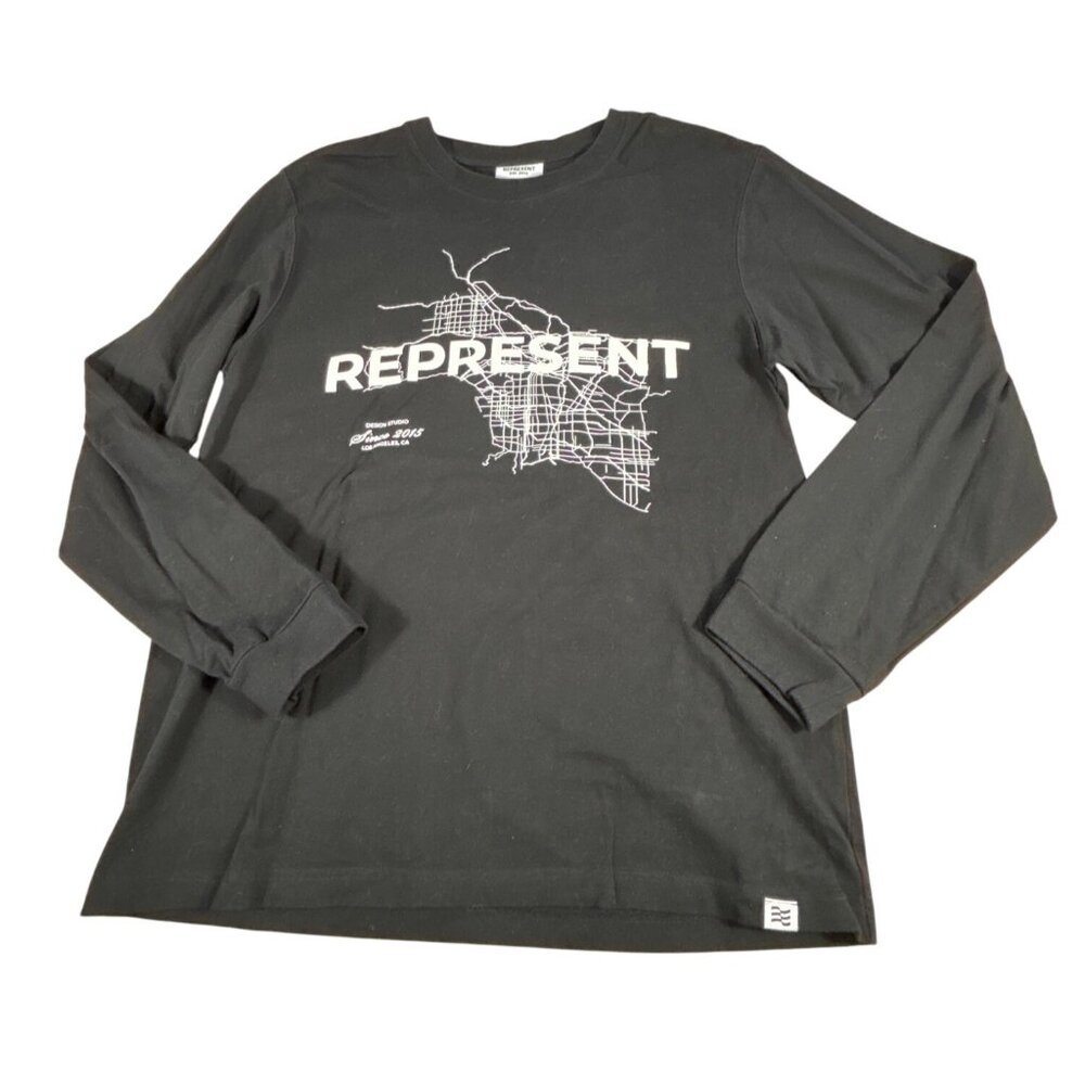 Represent Los Angeles Black Long Sleeve Shirt Sz XL Graphic Streetwear White Map